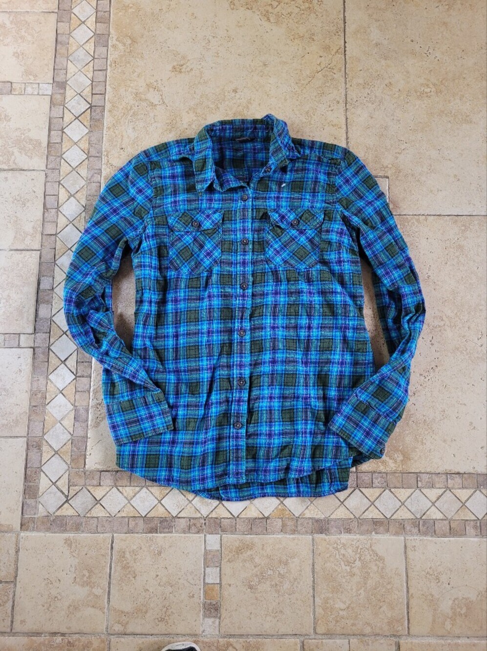 Eddie Bauer Blue Teal Plaid Flannel Shirt